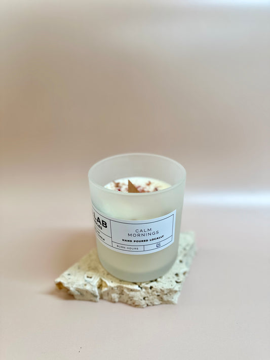 Frosted White Rose Petal Wood Wick - Glass Candles